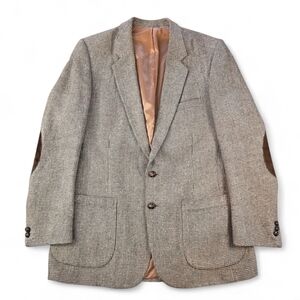 Vintage 80s/90s Barrage Tweed Blazer Men 42L Wool Linen Elbow Patch Sport Coat